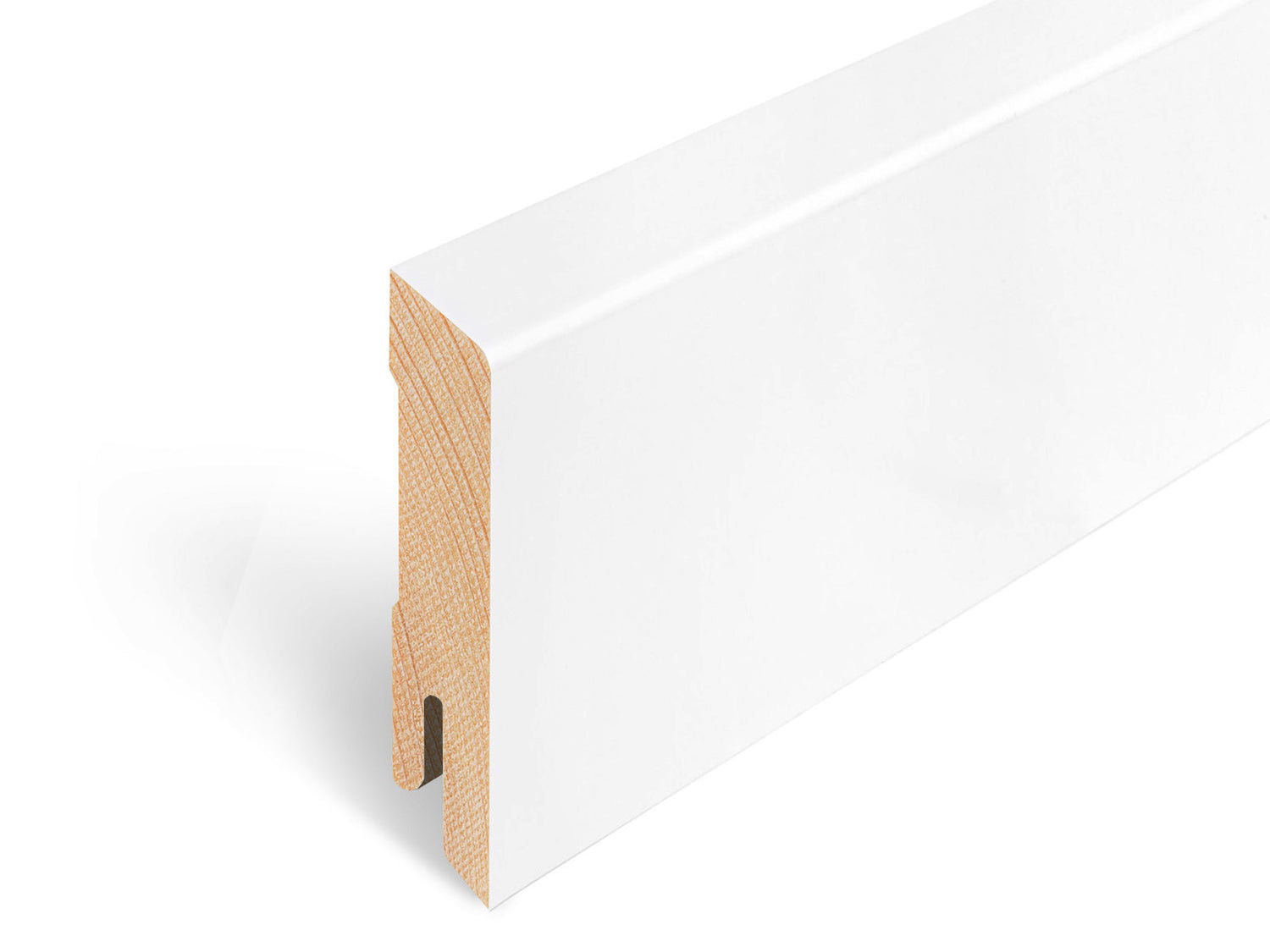 Fußleiste Cube Kiefer massiv weiß lackiert 16x58x2400 mm ähnlich RAL 9016